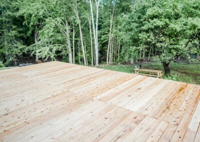 Chamcook Schoolhouse Air BnB St Andrews New Brunswick Deck Backyard Picnic table and BBQ